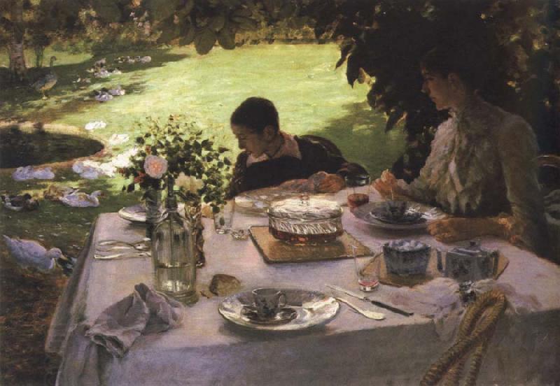 Giuseppe de nittis breakfast in the garden oil painting picture